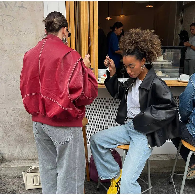 R&B | Vintage-Lederblouson in Übergröße für Damen