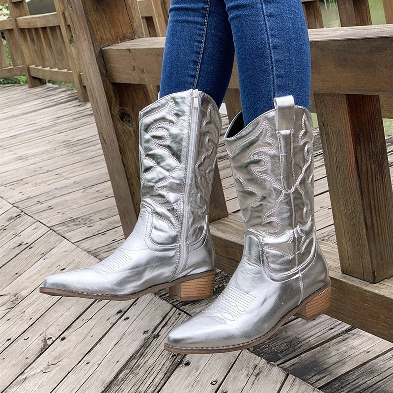 R&B | Bestickte Mittelrohr Spitze Martin Stiefel