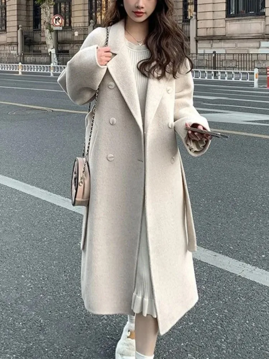 R&B | Langmantel Oversized Fit Doppelreihig Elastischer Bund Wolloptik
