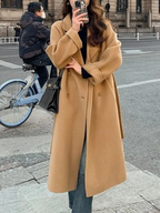 R&B | Langmantel Oversized Fit Doppelreihig Elastischer Bund Wolloptik