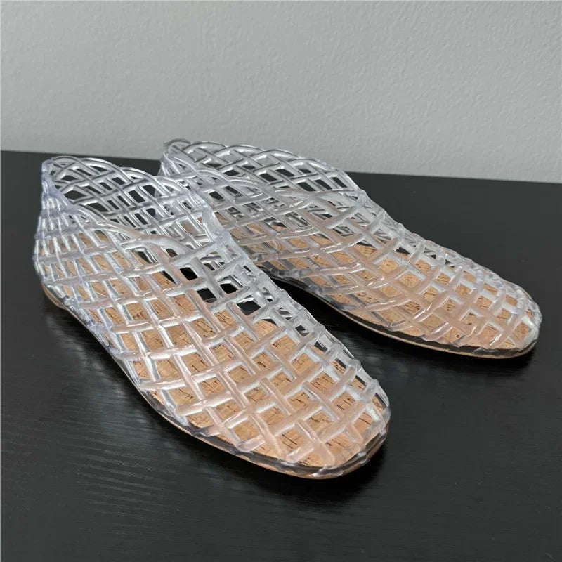 R&B | Sommer Jellies Schuhe Frauen Mode Transparent Mesh Hollow Out Strand Schuhe Damen Flache Sandalen Farbige Runde Zehen Jelly Sandalen