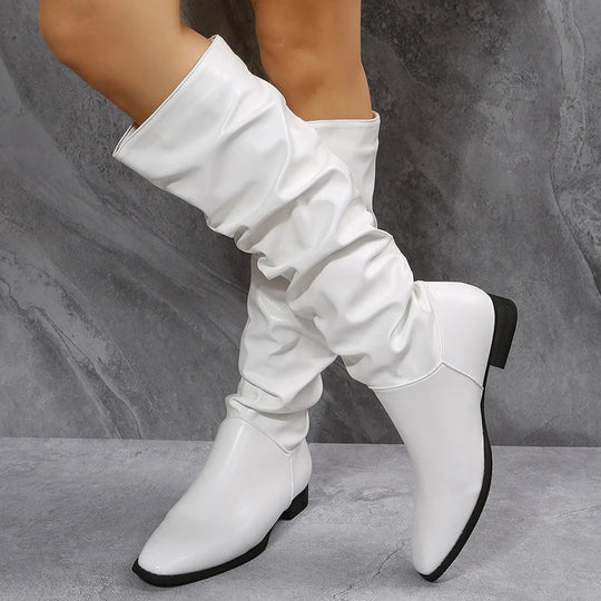 R&B | Knielange Punk-Stil Falten Pu-Leder Stiefel
