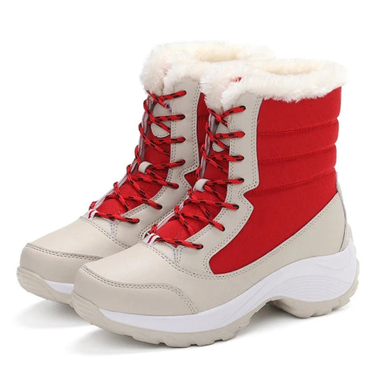 R&B | Schnee Boots Knöchelhoch mit Kunstpelz Gefüttert Schnürung Plateausohle Wasserabweisend
