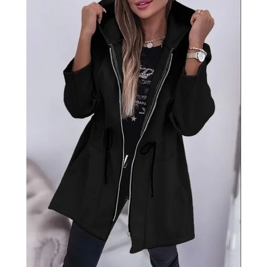 R&B | Frühlingsjacke mit Kapuze und plissiertem Bund