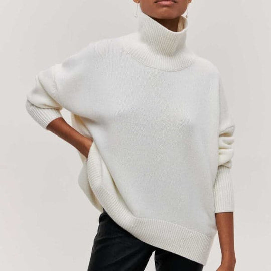 R&B | Rollkragenpullover Oversized Fit Weicher Strick Kurze Ärmel