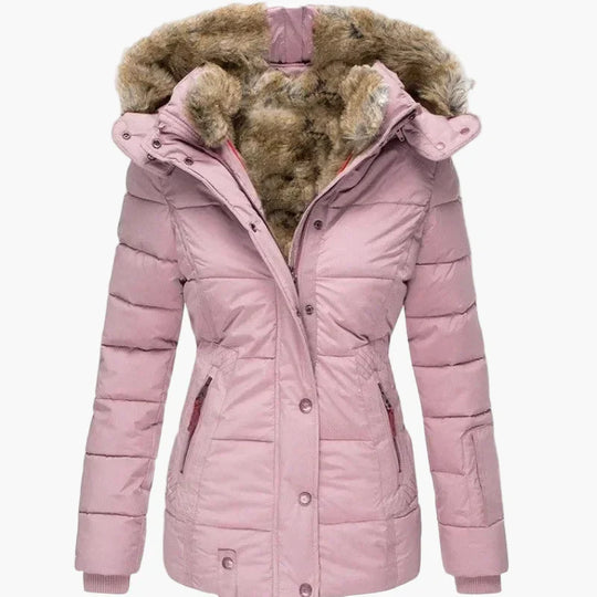 R&B | Winterjacke mit Kapuze und Kunstfellbesatz - Elegante, Taillierte Outdoorjacke für Kalte Tage