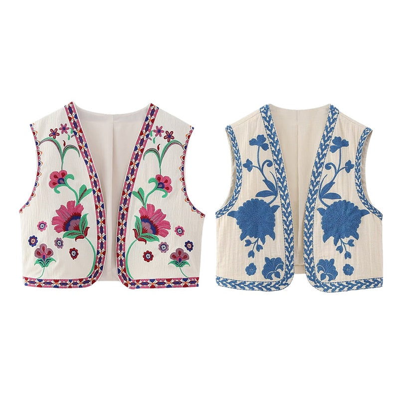 R&B | Vintage Blumenbestickte Weste für Damen