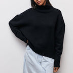 R&B | Rollkragenpullover Oversized Fit Weicher Strick Kurze Ärmel