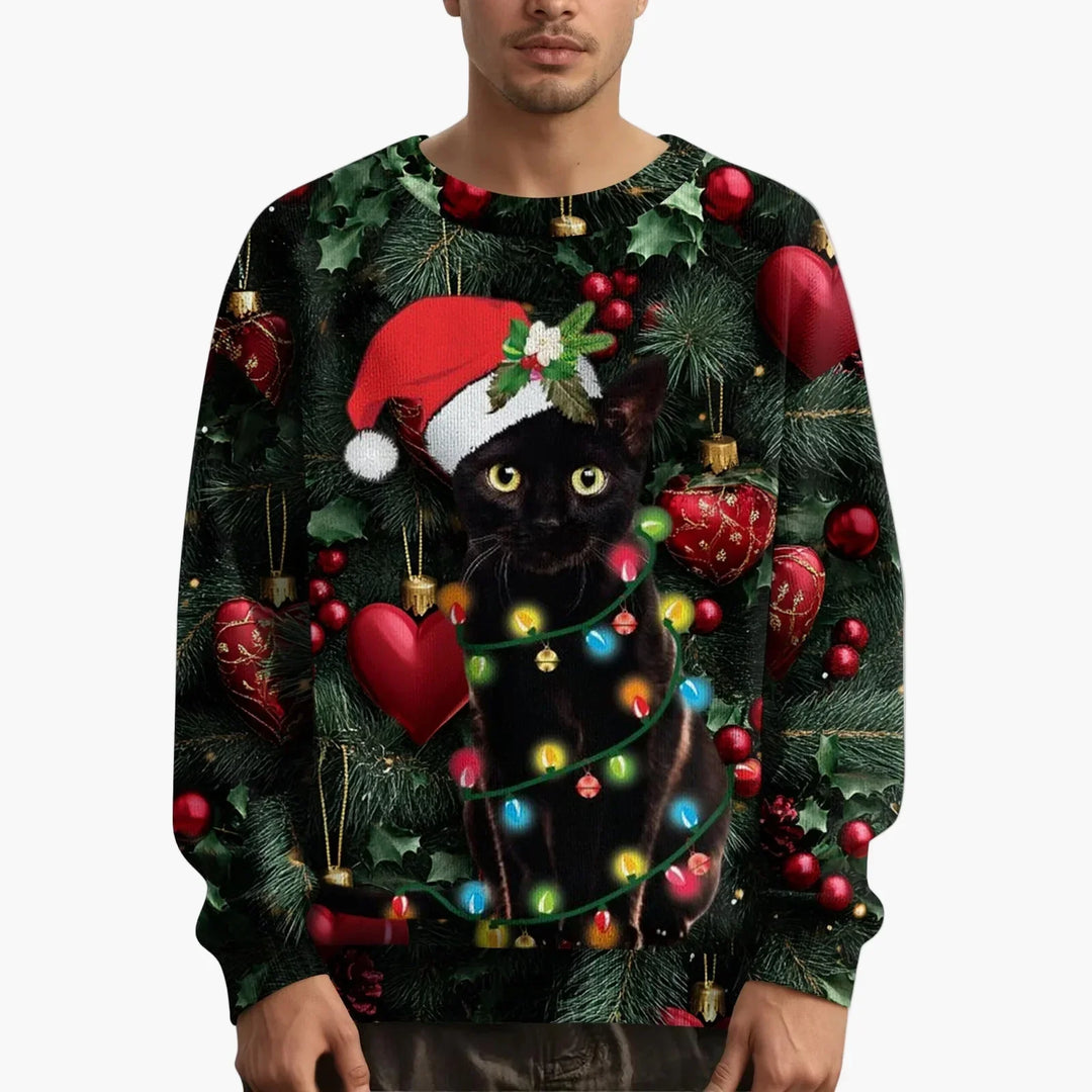 R&B | Weihnachtspullover mit Katzenmotiv und Festlichem Design - Lustiger Weihnachtssweater für Weihnachten und Winter