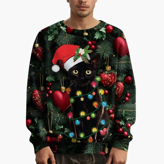R&B | Weihnachtspullover mit Katzenmotiv und Festlichem Design - Lustiger Weihnachtssweater für Weihnachten und Winter