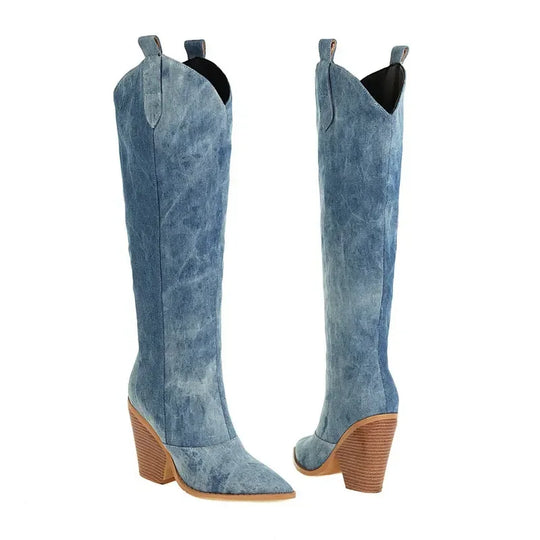 R&B | Knielange Denim Stiefel