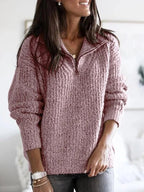 R&B | Bequemer Damenpullover mit Zip-Up und V-Ausschnitt