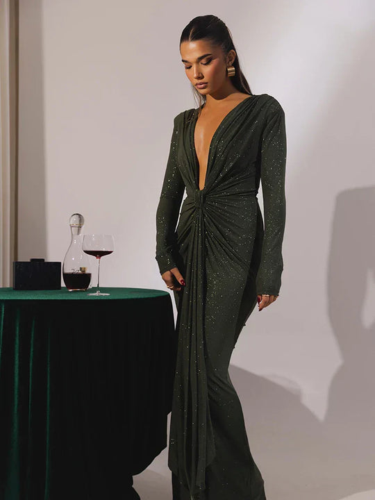 R&B | Glitter V-Ausschnitt Maxikleid
