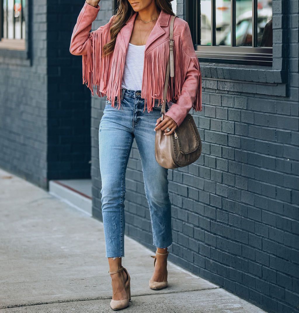 R&B | Jugendlicher Wildleder-Jackentrend - Fransen-Cardigan mit Troddelsaum, E-Girl Bikerjacke, 90Er Vintage Streetwear, Cooles Design