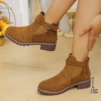 R&B | Winter Schnalle Stiefel Runde Zehe Chunky Absätze