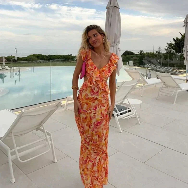R&B | Bedrucktes Kleid mit Rüschen