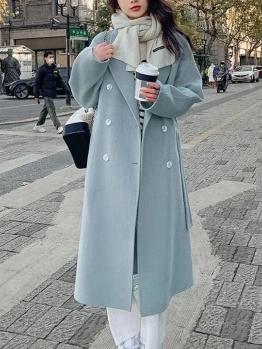 R&B | Langmantel Oversized Fit Doppelreihig Elastischer Bund Wolloptik