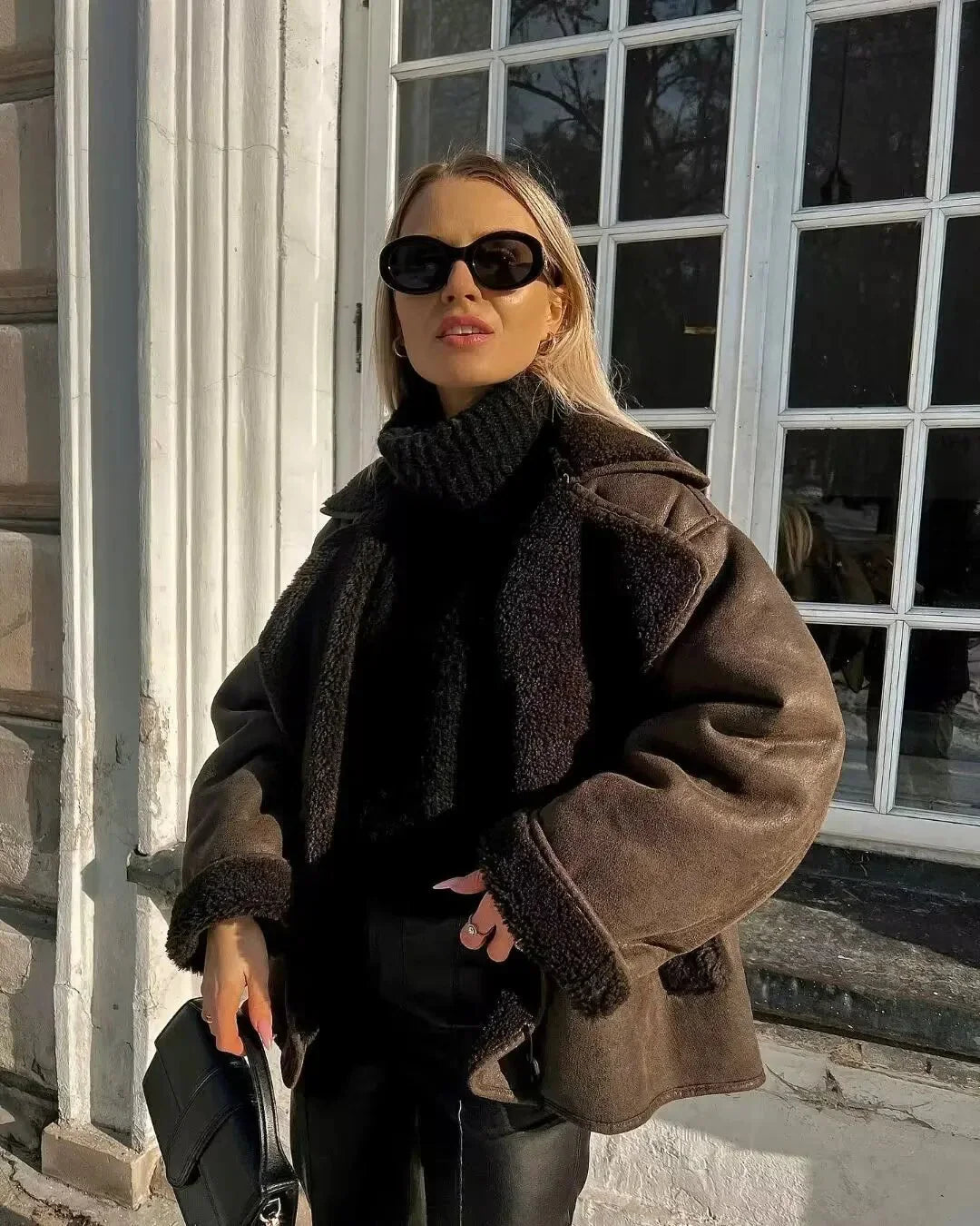 R&B | Warme PU-Jacke mit Taschen für Frauen