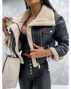 R&B | Kurze Lederjacke mit Teddyfutter