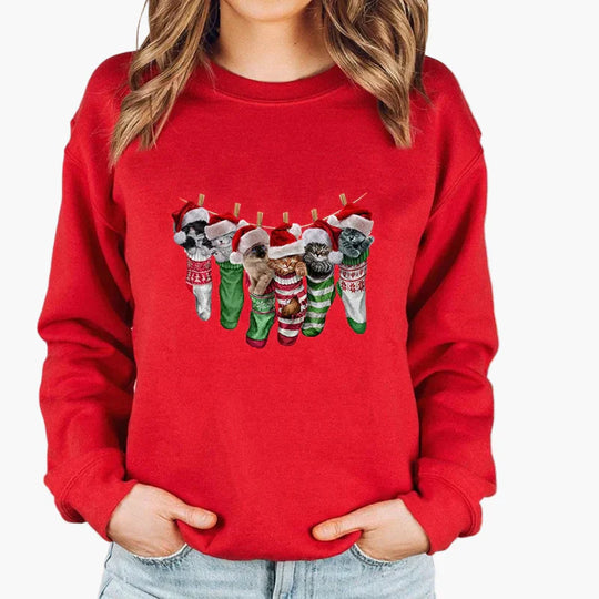 R&B | Weihnachtspullover mit Katze und Lichterkette - Lustiger Winter-Sweater für Katzenliebhaber
