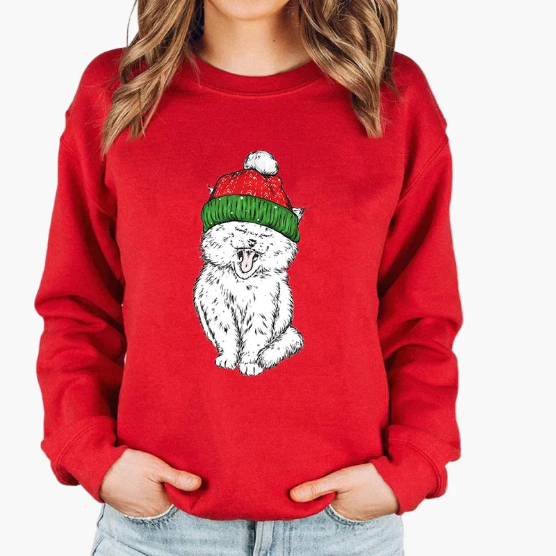 R&B | Weihnachtspullover mit Katze und Lichterkette - Lustiger Winter-Sweater für Katzenliebhaber