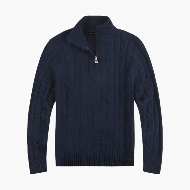 R&B | Pullover mit Zopfmuster und Halbem Reißverschluss - Eleganter Freizeit-Strickpullover