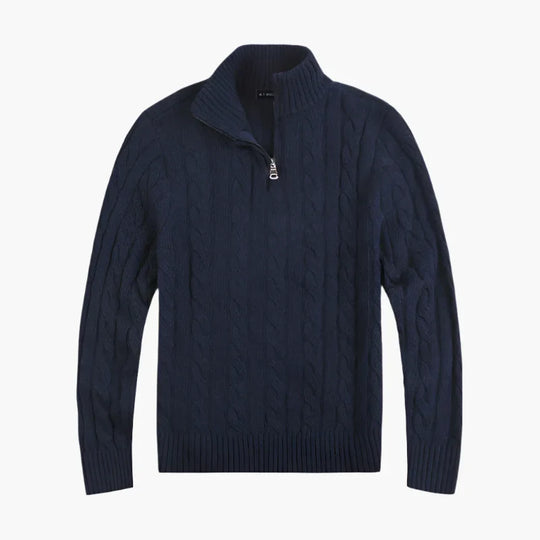 R&B | Pullover mit Zopfmuster und Halbem Reißverschluss - Eleganter Freizeit-Strickpullover