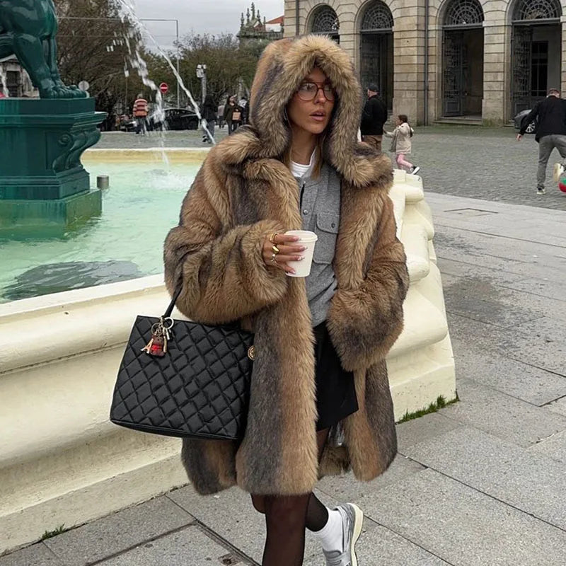 R&B | Lang mit Kapuze und Einfacher Knopfleiste für Damen Ideal für Den Herbst und Den Winter