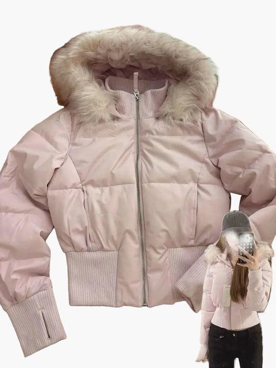 R&B | Winterjacke mit Kapuze und Fellkragen - Modische, Taillierte Übergangsjacke für Herbst und Winter