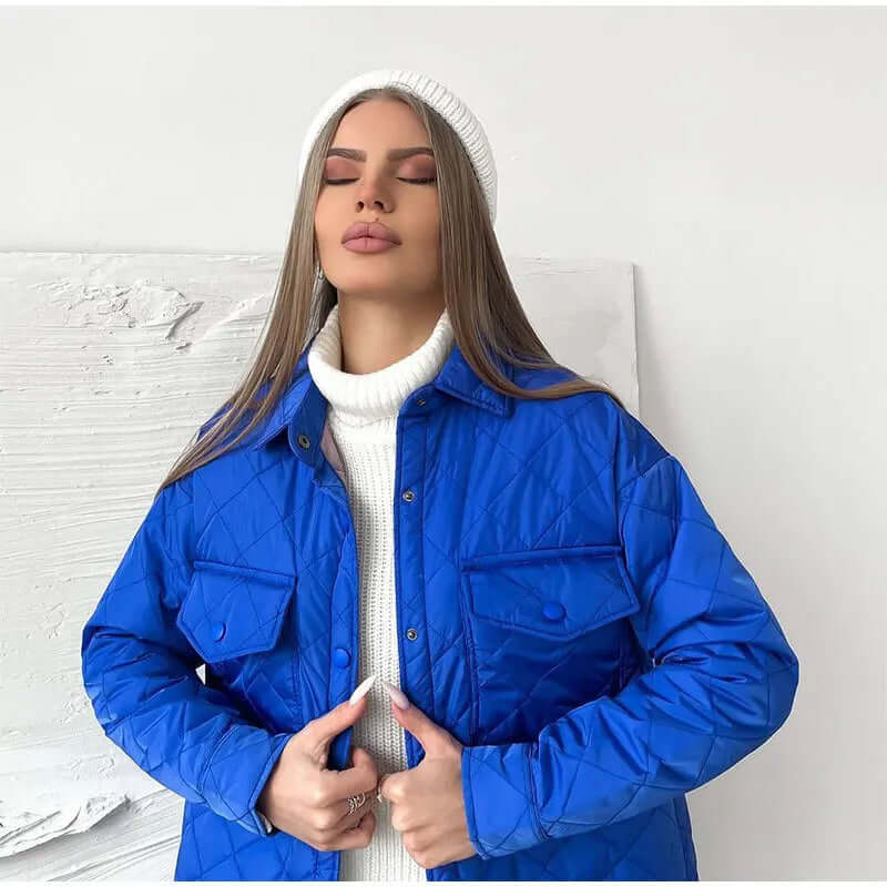 R&B | Klassische Gesteppte Damenjacke Mit Druckknopfverschluss Und Taillengürtel