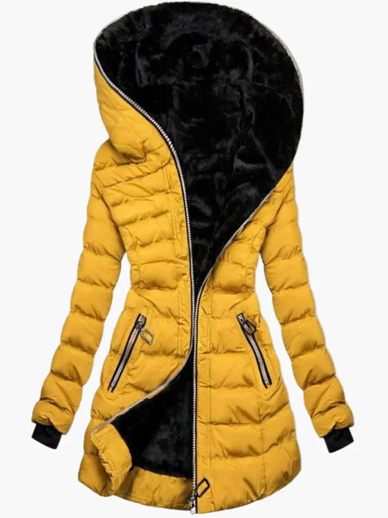 R&B | Winter Steppjacke mit Kapuze und Asymmetrischem Reißverschluss - Modische Outdoorjacke für Kalte Tage