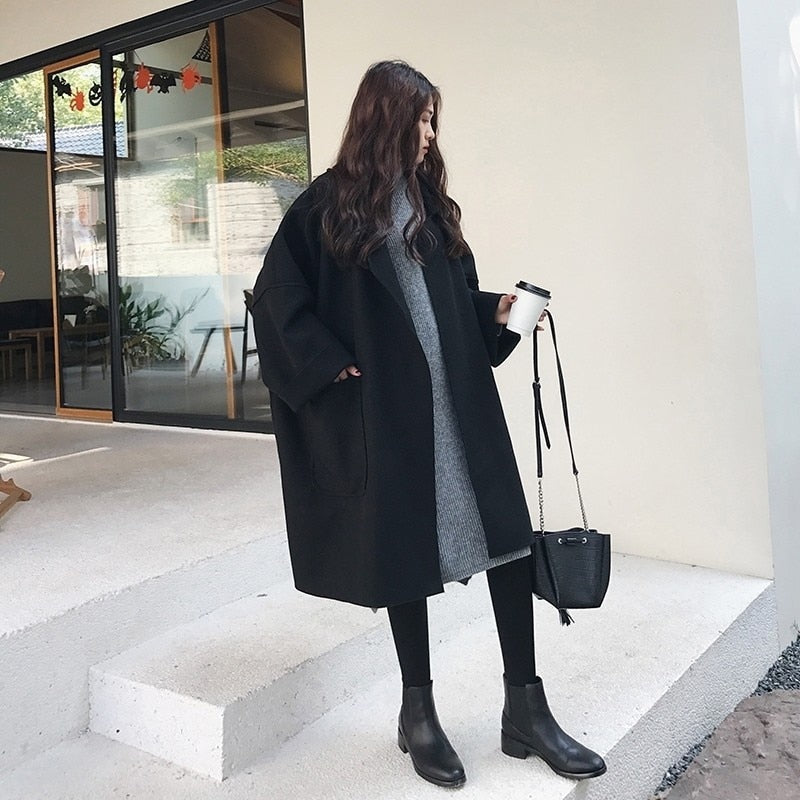 R&B | Eleganter Lockerer Woll Trenchcoat Für