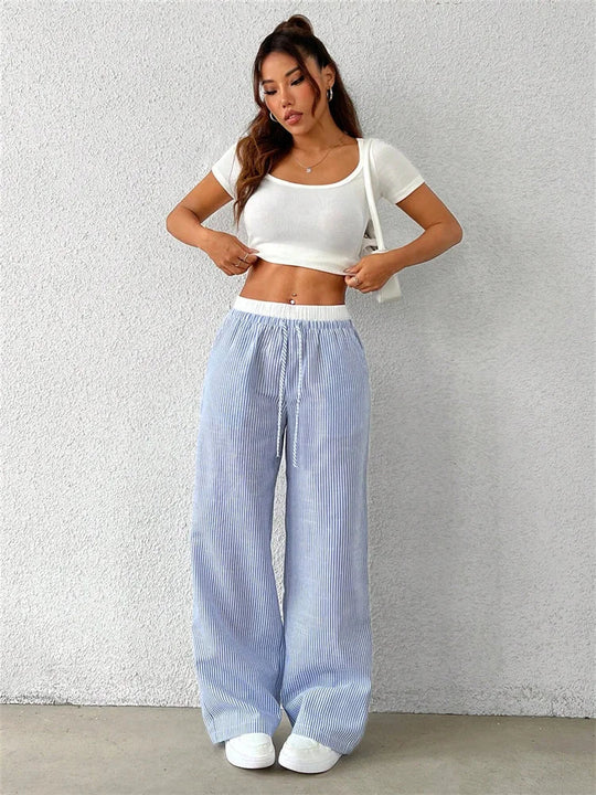 R&B | Gestreifte Hose mit Weitem Bein