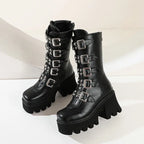 R&B | Gothic Schuhe Frauen Schwarz Hochstiefel Weiblich Hohe Absatz Frauen Combat Punk Chunky Dame