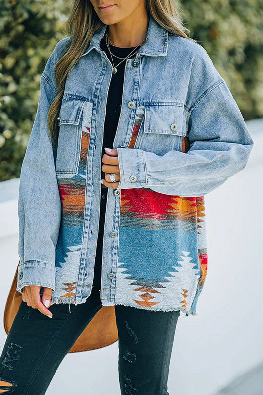R&B | Aztec Revers Tasche Denim Patchwork Jacke