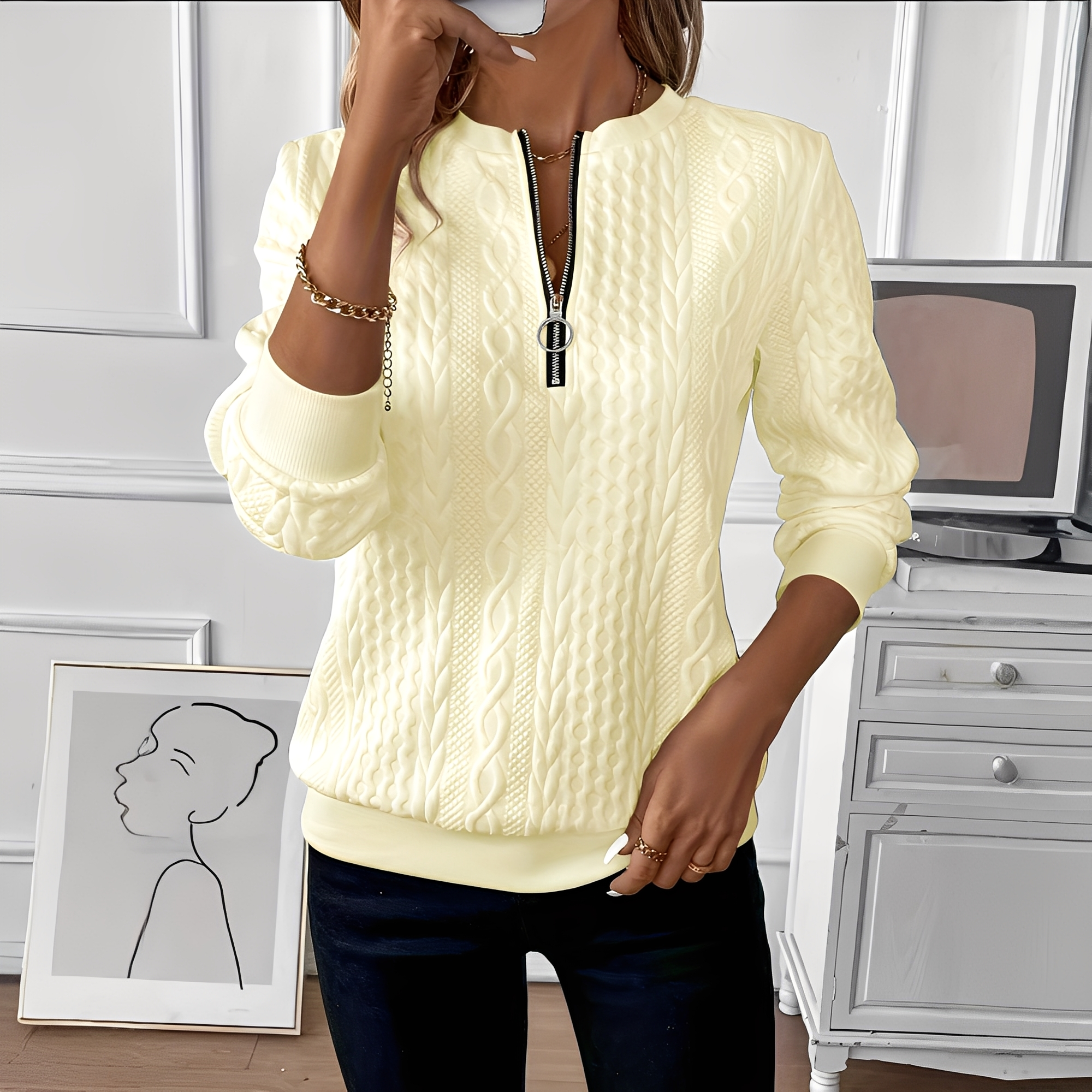 R&B | Damen-Stricktop mit Reißverschluss Im Aktuellen Design