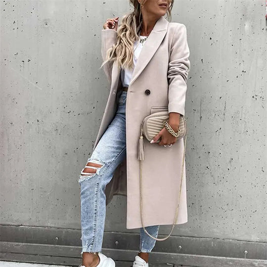 R&B | Damen Lange Winterjacke im Casual Chic Stil mit Reverskragen und Taschen
