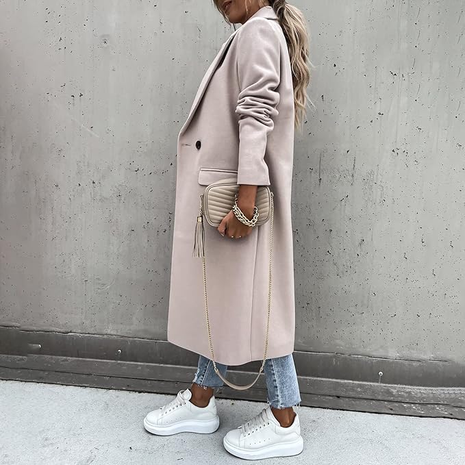 R&B | Damen Lange Winterjacke im Casual Chic Stil mit Reverskragen und Taschen