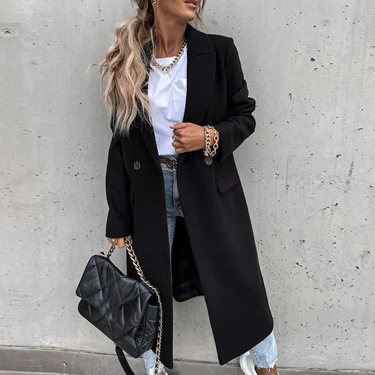 R&B | Damen Lange Winterjacke im Casual Chic Stil mit Reverskragen und Taschen