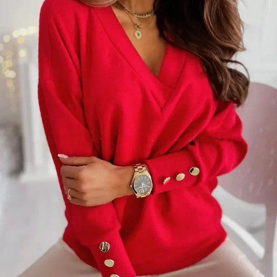 R&B | Bluse mit Knopfdetails V-ausschnitt Elegant und Lässig