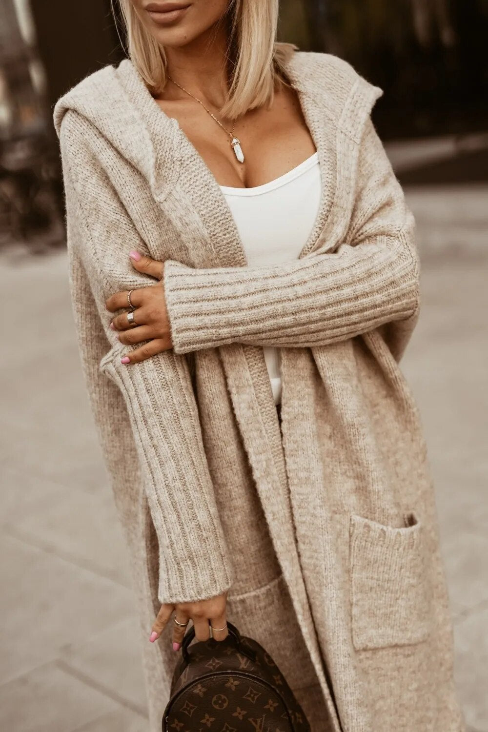 R&B | Langer cardigan mit Kapuze für Damen