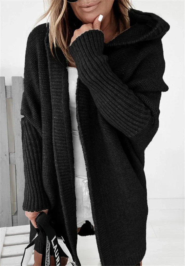 R&B | Strickjacke Übergröße Passform Strickwollmischung Kapuze und Offene Vorderseite