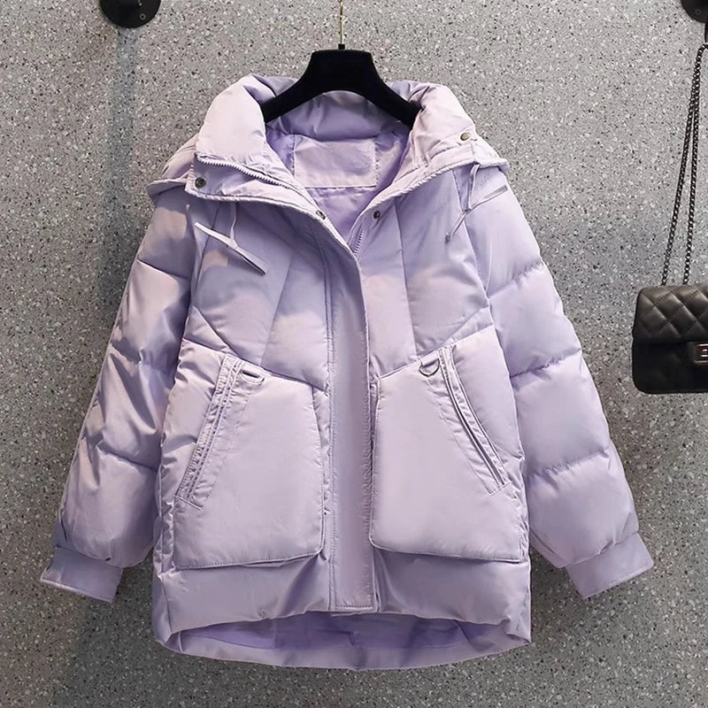 R&B | Puffer Jacke - Übergröße Gesteppt Wärme - Kapuze Hoher Kragen - Reißverschlussverschluss