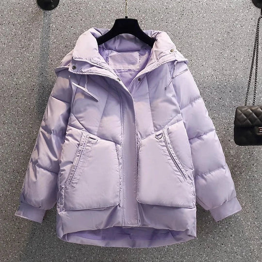 R&B | Puffer Jacke - Übergröße Gesteppt Wärme - Kapuze Hoher Kragen - Reißverschlussverschluss