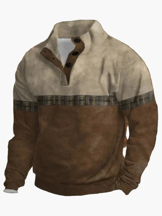 R&B | Retro Cowboy Sweatshirt mit Digitaldruck und Stehkragen - Western Casual Pullover für Outdoor und Freizeit