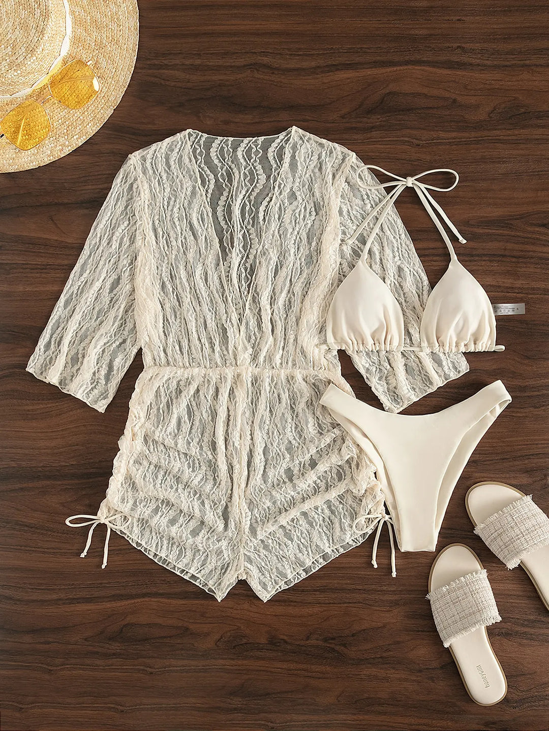 R&B | 3 Stück Bikini Tropischer Druck Badebekleidung Halter Schnürseite Badebekleidung Frauen Badeanzug Weiblich Schwimmen Sommer Strandbekleidung