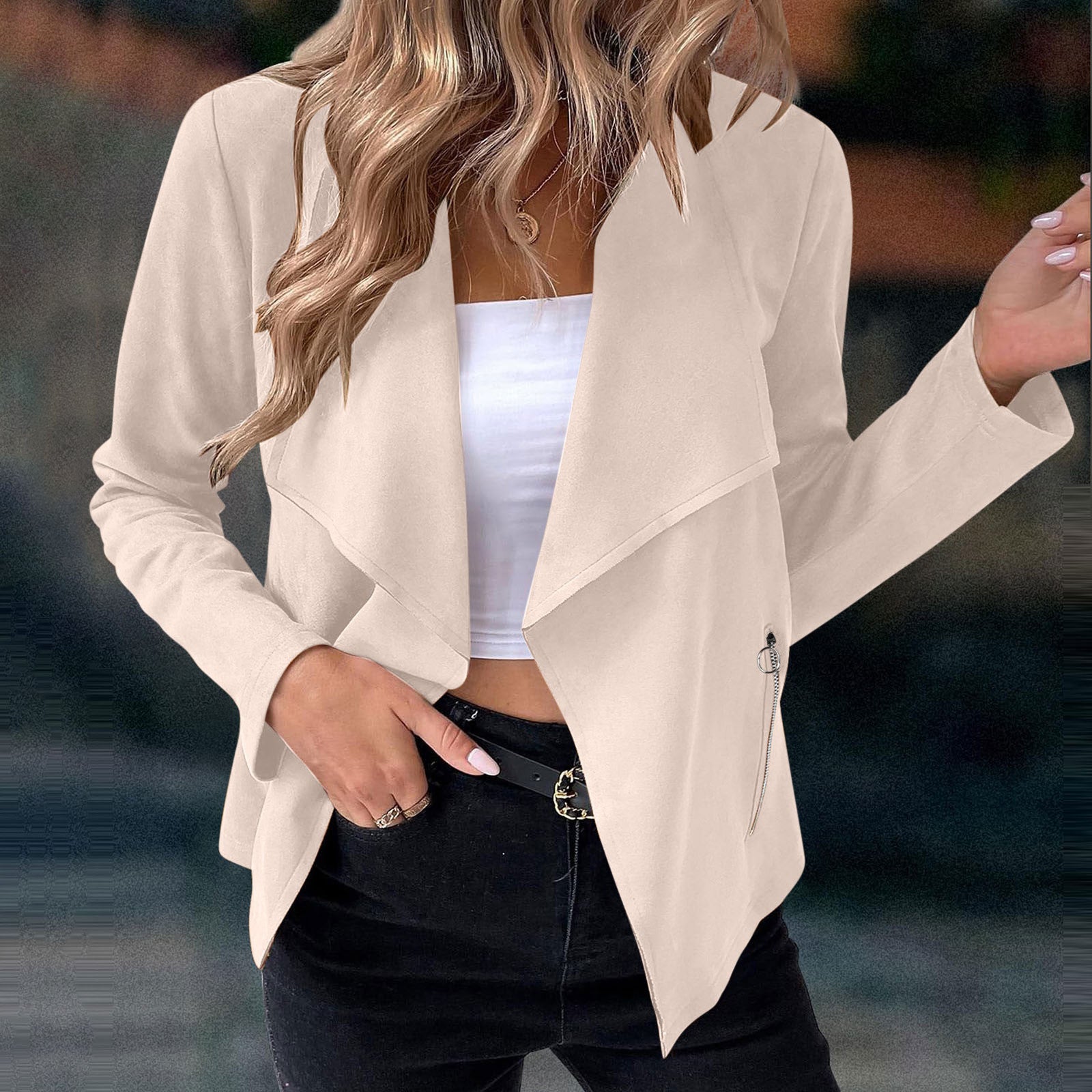 R&B | Elegante Wasserfalljacke mit Reißverschlussdetails