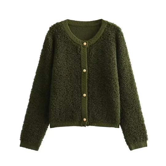 R&B | Teddy-Jacke Übergröße Passform Plüschtextur Kragenlos Mit Knöpfen