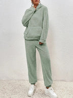 R&B | Weiche Teddyjacke Damen Loungewear Satz mit Kapuze