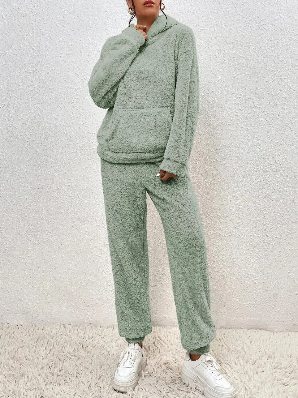 R&B | Weiche Teddyjacke Damen Loungewear Satz mit Kapuze